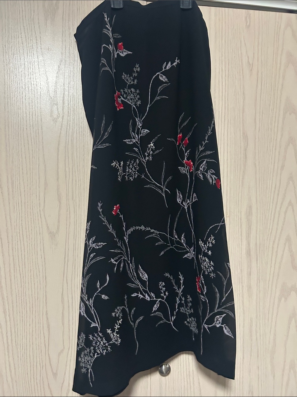 Hunt Club Black Pencil Skirt with White Floral Embroidery and Red Accents